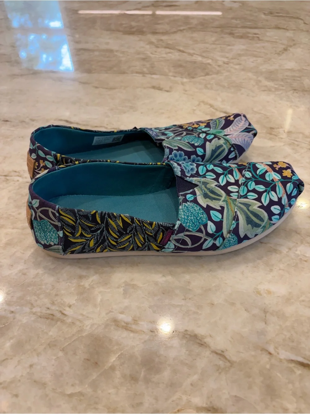 TOMS Navy Floral Slip-On Shoes with Teal Accents